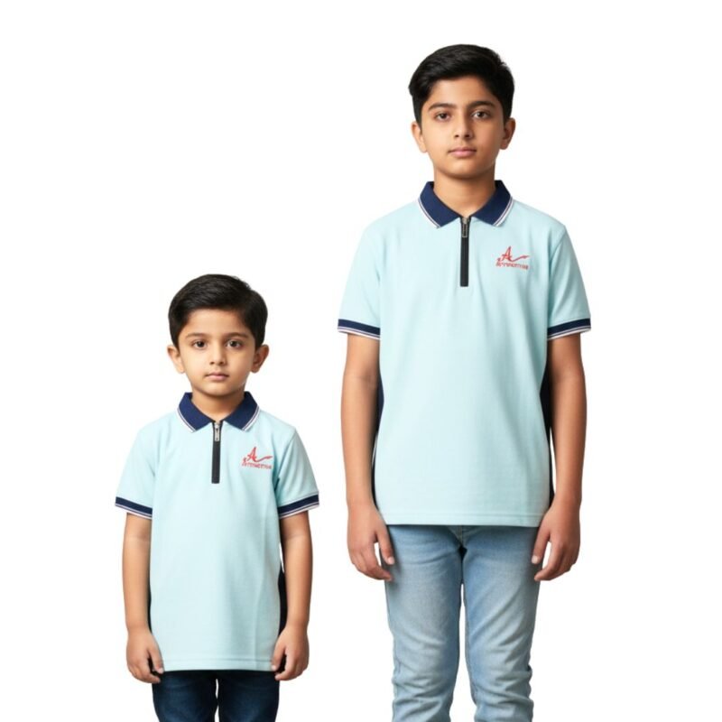 Attractive Mart-এর বাচ্চাদের sky blue zip polo shirt, CVC fabric, 2-16 years