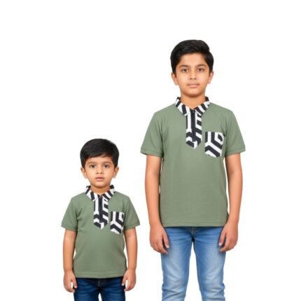 Boys Olive Green Zip Polo Shirt | Cotton PK | 2-16 Years | Attractive Mart
