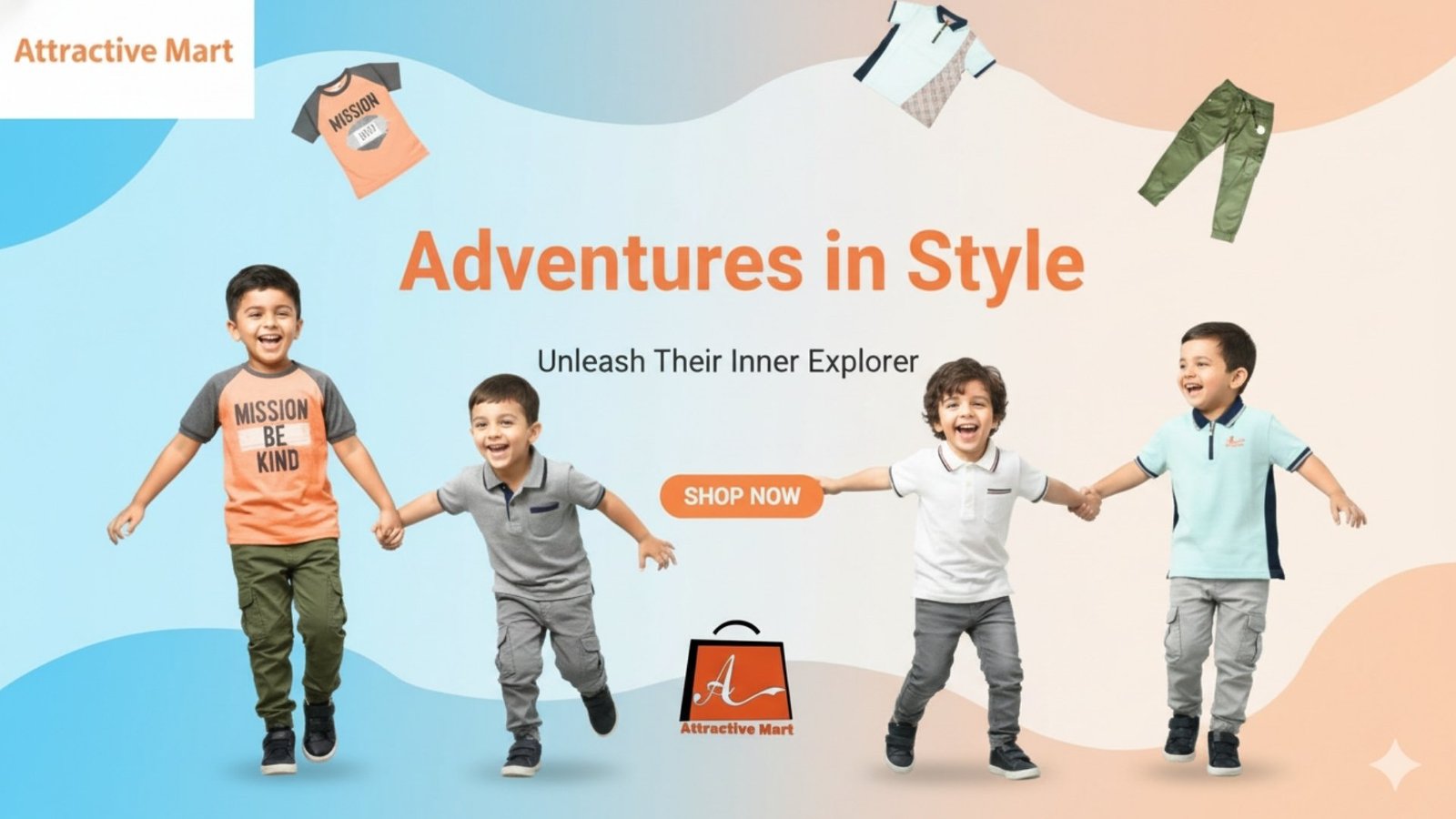 Attractive Mart homepage banner featuring boys’ T-shirts, polo shirts and joggers collection