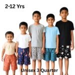 Kids unisex 3 quarter combo pack with 5 printed cotton shorts for boys and girls age 2 to 12 years