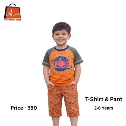 বাচ্চাদের DTF প্রিন্ট টি-শার্ট ও 3 Quarter সেট 100% কটন সিঙ্গেল জার্সি প্রিমিয়াম ড্রেস