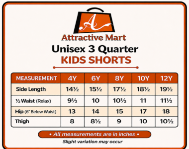 Kids Combo Pack Shorts - Attractive Mart Unisex 3 Quarter Kids Shorts size chart (4Y to 12Y)