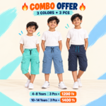Attractive Mart বাচ্চাদের কার্গো থ্রি-কোয়ার্টার প্যান্ট – Navy, Charcoal, Pastel ৩ রঙ