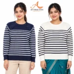 Attractive Boutique লেডিস স্ট্রাইপ সোয়েটার Navy ও Cream দুই রঙে – মেয়েদের শীতের ফুল হাতা সোয়েটার